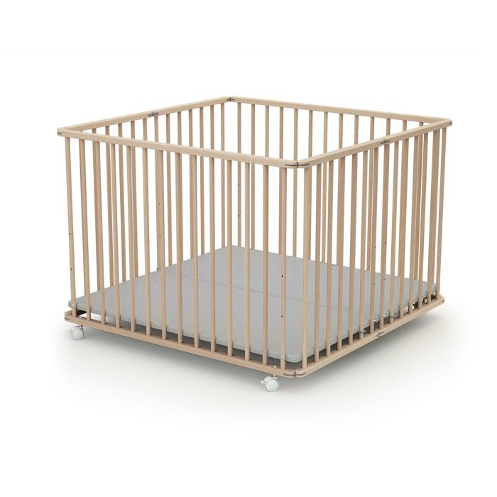 Vierkante opvouwbare box - WEBABY - CALI - 100 x 100 cm - 4 wielen - Tot 24 maanden - Ruwe beuken