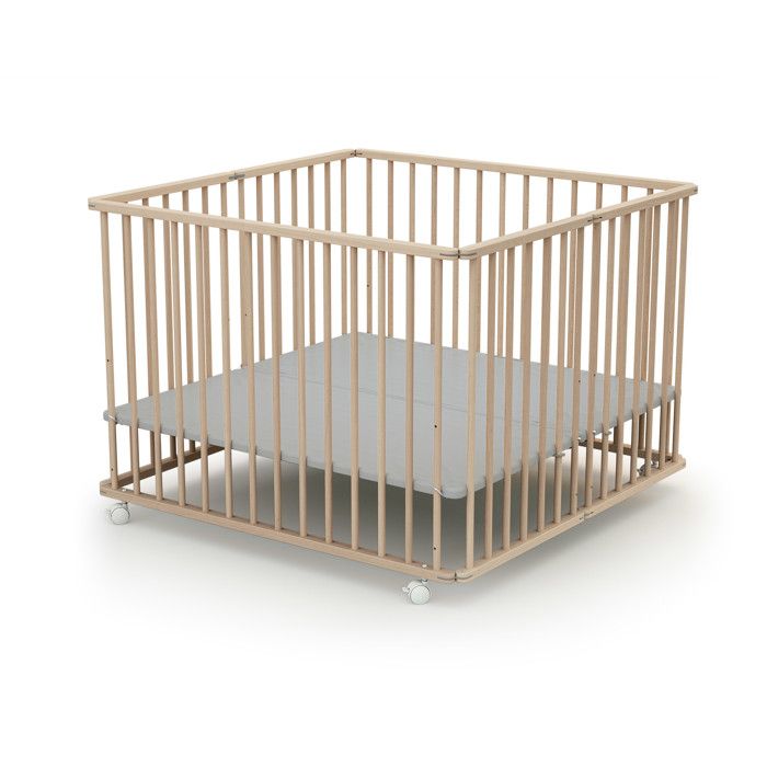 Vierkante opvouwbare box - WEBABY - CALI - 100 x 100 cm - 4 wielen - Tot 24 maanden - Ruwe beuken