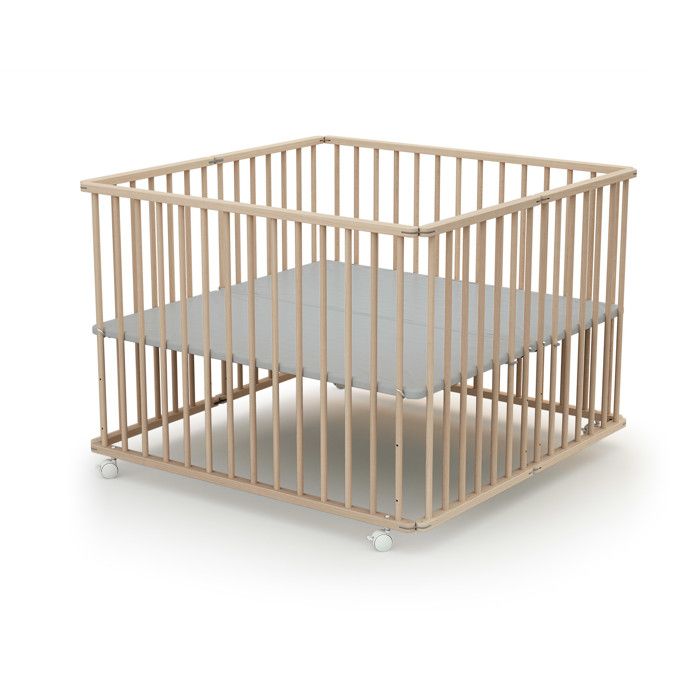 Vierkante opvouwbare box - WEBABY - CALI - 100 x 100 cm - 4 wielen - Tot 24 maanden - Ruwe beuken