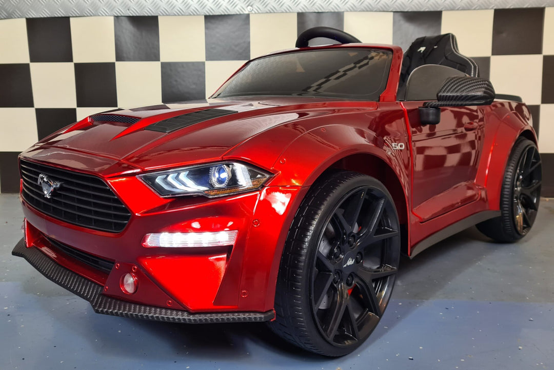 Kinderauto Ford Mustang 24 volt met driftfunctie en afstandsbediening, metallic rood