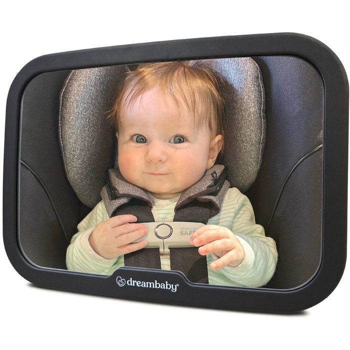 Grote rechthoekige achteruitkijkspiegel - DREAMBABY - Verstelbaar voor de achterbank - 20 x 24 cm - Zwart