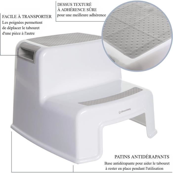 Opstapje - DREAMBABY - 2-up - antislip en gestructureerd - Tot 80 kg voor kinderen en volwassenen - grijs en zwart