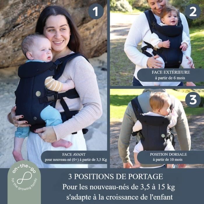 Verstelbare draagzak 3-in-1 - DREAMBABY - REIS - Comfortabel en veelzijdig - Voor pasgeborenen tot kinderen (tot 15 kg) - Zwart