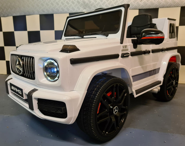 Mercedes G63 kinderauto 12V wit met zachte start voor 1 persoon