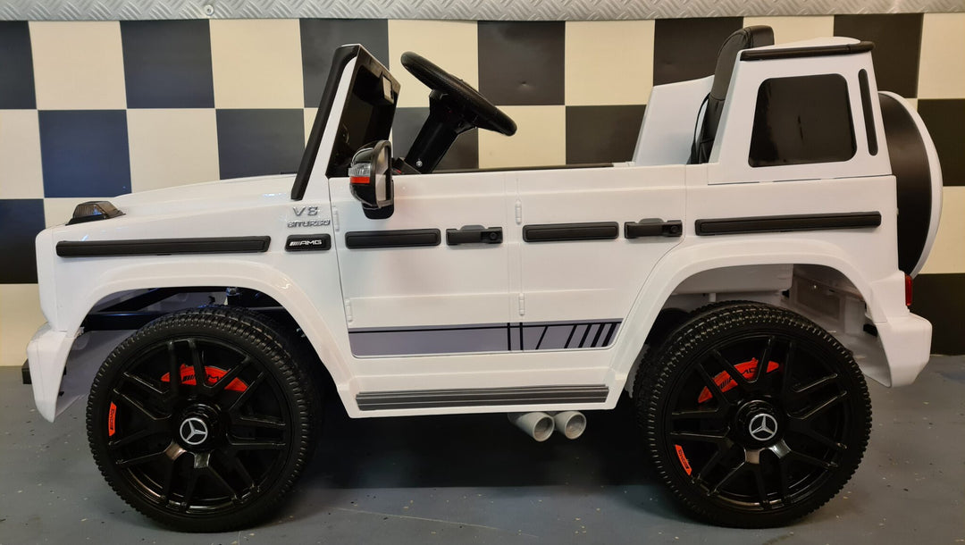 Mercedes G63 kinderauto 12V wit met zachte start voor 1 persoon