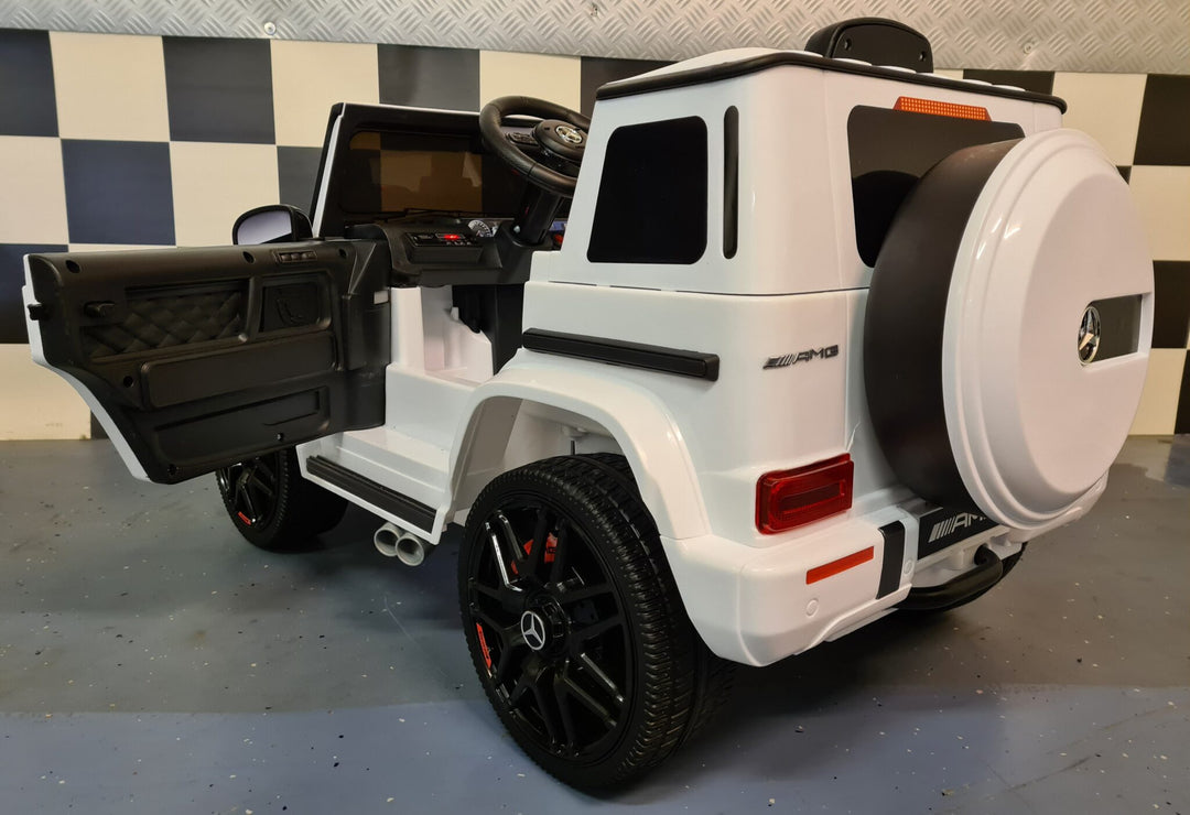 Mercedes G63 kinderauto 12V wit met zachte start voor 1 persoon
