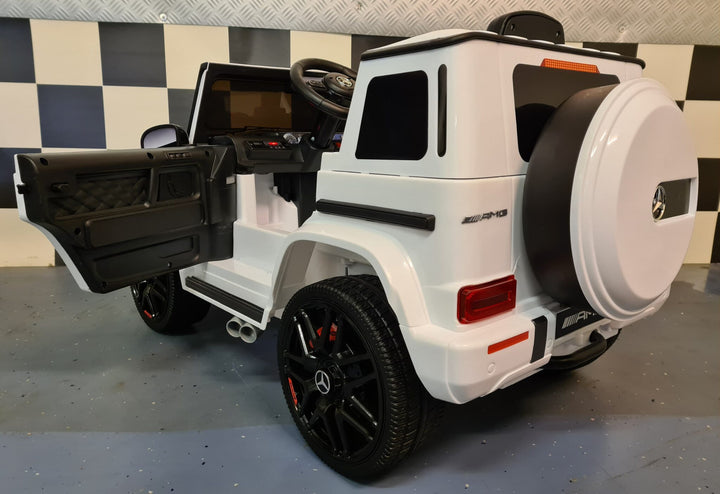 Mercedes G63 kinderauto 12V wit met zachte start voor 1 persoon