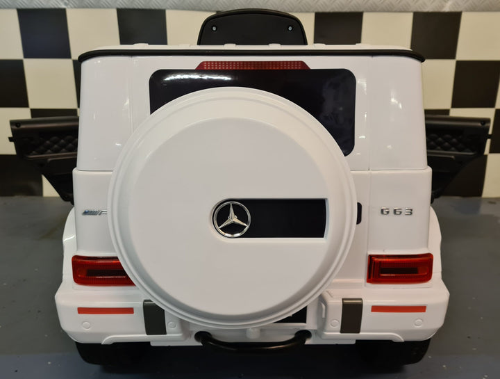 Mercedes G63 kinderauto 12V wit met zachte start voor 1 persoon