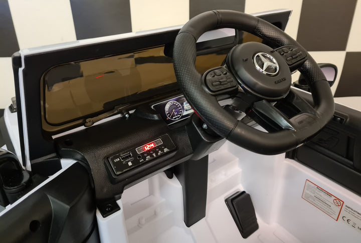 Mercedes G63 kinderauto 12V wit met zachte start voor 1 persoon