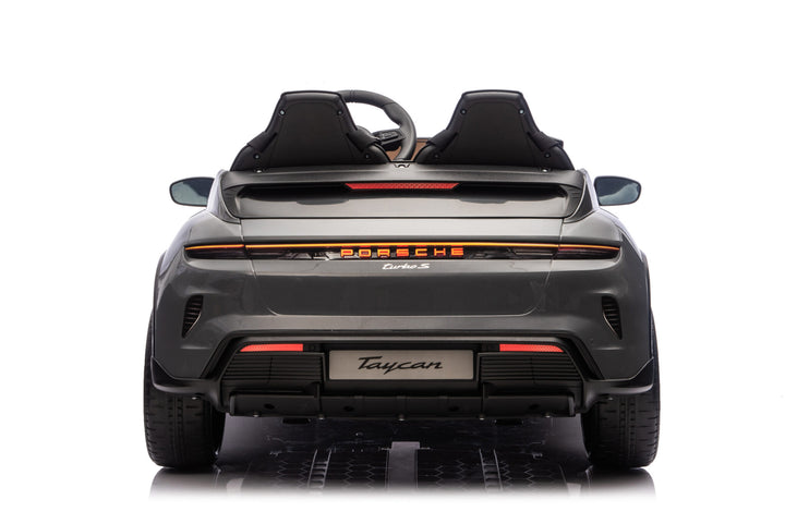 Porsche Taycan elektrische kinderauto voor 2 personen 24 volt grijs