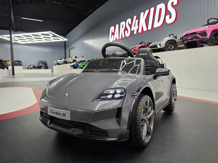 Elektrische kinderauto Porsche Taycan 1-persoons 12 volt grijs