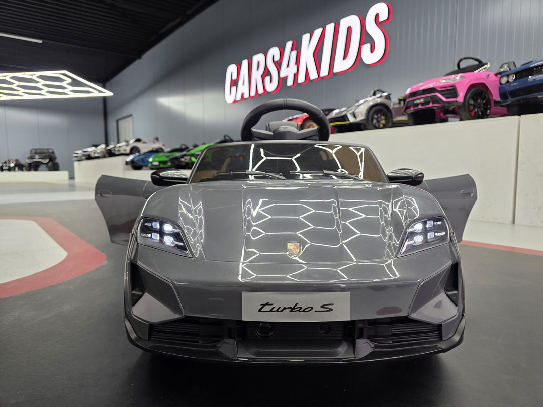 Elektrische kinderauto Porsche Taycan 1-persoons 12 volt grijs