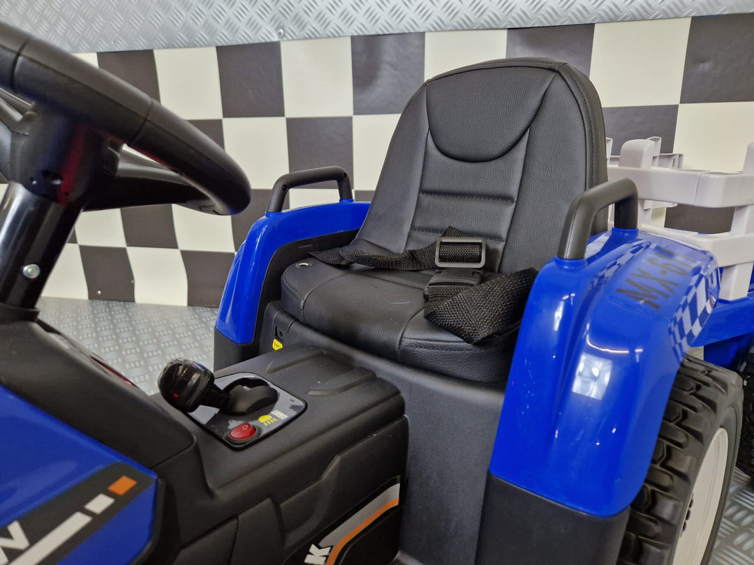 Elektrische speelgoedtractor 12 volt met aanhanger en afstandsbediening, blauw