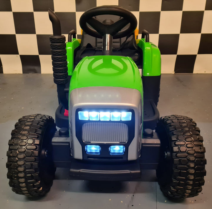 Kindertractor op accu 12 V met aanhanger en afstandsbediening, groen