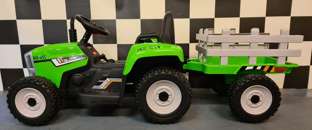 Kindertractor op accu 12 V met aanhanger en afstandsbediening, groen
