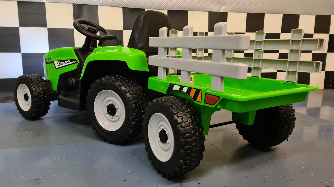 Kindertractor op accu 12 V met aanhanger en afstandsbediening, groen