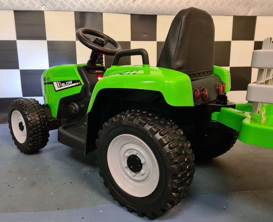 Kindertractor op accu 12 V met aanhanger en afstandsbediening, groen