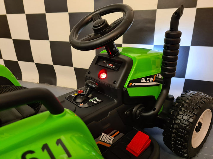 Kindertractor op accu 12 V met aanhanger en afstandsbediening, groen