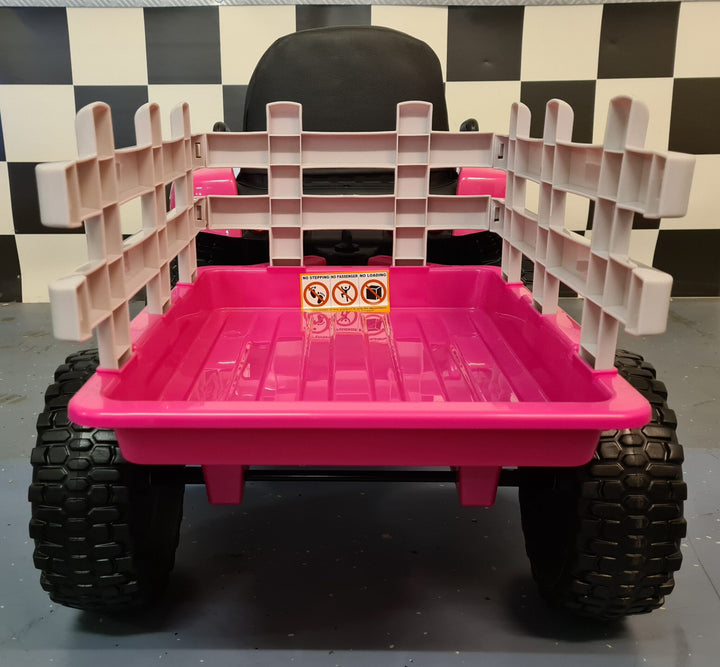Roze kindertractor 12 volt met aanhanger