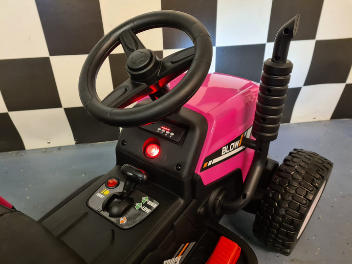 Roze kindertractor 12 volt met aanhanger