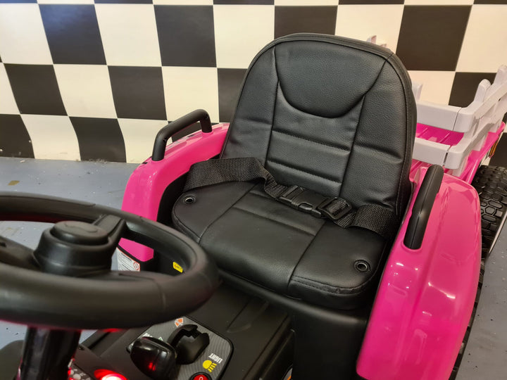 Roze kindertractor 12 volt met aanhanger