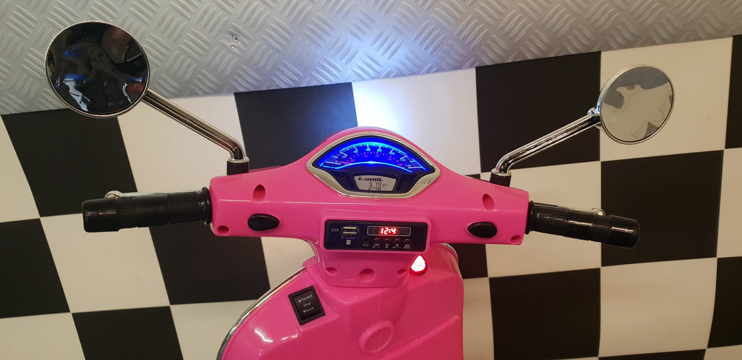 Vespa GTS kinderscooter roze 12 volt met windscherm