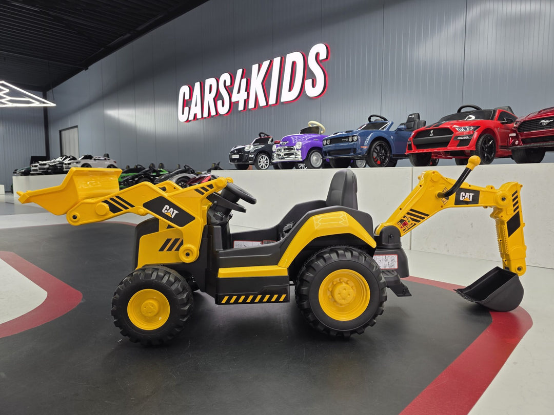 Laad- en graafcombinatie Caterpillar kindertrekker 12 volt