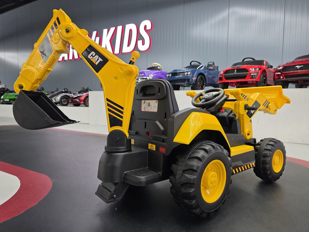 Laad- en graafcombinatie Caterpillar kindertrekker 12 volt