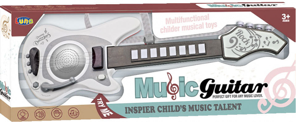 Luna Elektronische Gitaar Music Junior 65 Cm Wit/Grijs 3-Delig
