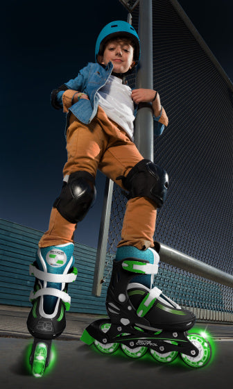 Stamp Inline Skates Skids Control Hardboot Verstelbaar Zwart  zwart/blauw/groen Maat 30-33
